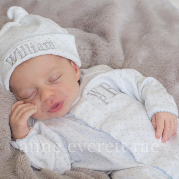 Baby Boy Coming Home Outfit-Pima Cotton Converter-Blue Dot-Baby Boy Clothing-Mongrammed Baby Gown-Converter Gown-Pima Cotton Baby-Baby Gift