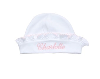 Ruffled Edged Monogrammed Newborn Hats-Pima Cotton Hats-Baby Shower Gift-Newborn Picture-Coming Home Hat