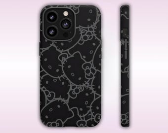 Hello Kitty Phone Case, Black and Grey, Cute Protective Cover, Custom Case, Kawaii Case, Gift For Her, Aesthetic Accessories
