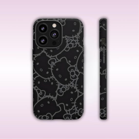 Hello Kitty Phone Case, Black and Grey, Cute Protective Cover, Custom Case, Kawaii Case, Gift For Her, Aesthetic Accessories