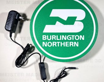 Burlington Northern light up sign, train gifts, railroad collector, railroad sign, train sign, model railroad gift, illuminated signs