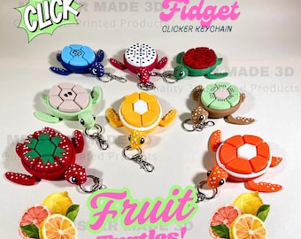 Turtle Fidget Clickers, Fruit Series, Desktop and Keychains, Sensory Toy, Autism, ADHD, Stress, Anxiety Relief, ASMR, cute fidget toys