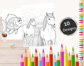 Coloring pages, theme: Fish, Horses (Coloring pages)