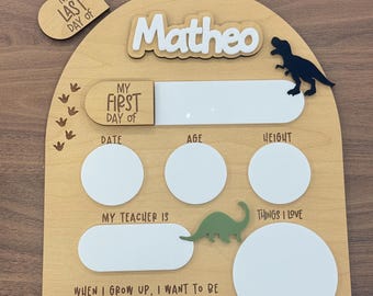 Pizarra magnética personalizada para el primer y último día de clases / Letrero escolar de dinosaurio borrable en seco / Accesorio reutilizable para fotos de regreso a clases /
