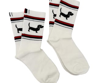 2 Pair Dachshund Socks- White