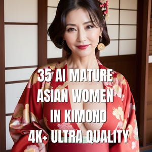 35 AI Mature Asian Women in Kimono | Beautiful Japanese Women | Ultra High Resolution 4K+ | Elegant Digital Art | Instant Download