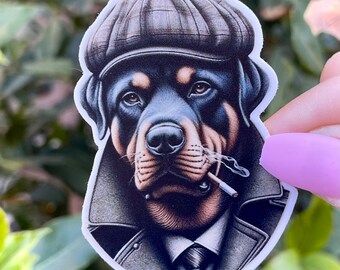 Rottweiler Gangster Sticker: Vintage Mobster Dog Art