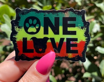 ONE LOVE Holographic Pit Bull Vinyl Sticker