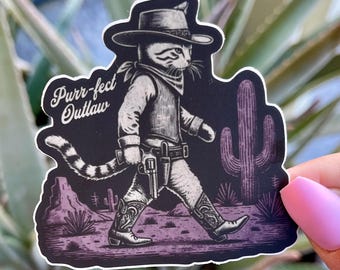 Desert Cowboy Cat Vinyl Sticker