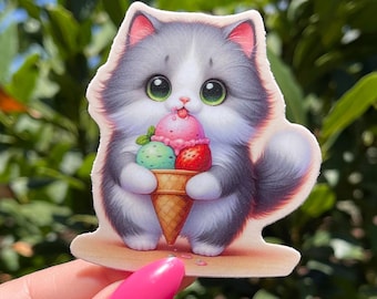 Ice Cream Cat Cone Sticker- Laptop, Water Bottles, NoteBook
