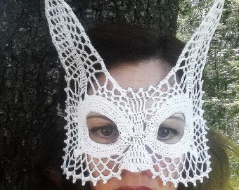 Lace Rabbit Bunny Masquerade Mask Crochet Pattern PDF Digital Costume Dress Up Ball Party Prom Photo Prop Fantasy
