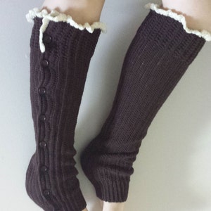 Buttons & Lace Legwarmer Socks Crochet Pattern PDF Lace cuff button buttoned