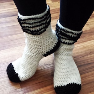 Lace High Contrast Slipper Socks Crochet Pattern Digital PDF Slippers Lacey Toe Up Custom No Afterthought Heel Toe Stripes Worsted Women