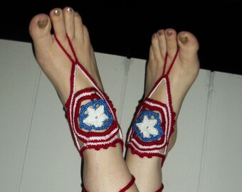 Star Spangled Barefoot Sandals Crochet Pattern PDF American Flag Stars and Stripes Independence Day Beach Vacation Feet No Sole