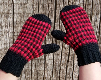 Plaid Crochet Mittens Pattern, Photo Tutorial (PDF Download)