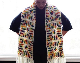 Crochet Scarf Pattern, Kaleidoscope Granny Square with Fringes (PDF Pattern)