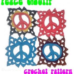 Peace Sign Square Motif Crochet Pattern PDF digital download retro groovy hippie applique lace