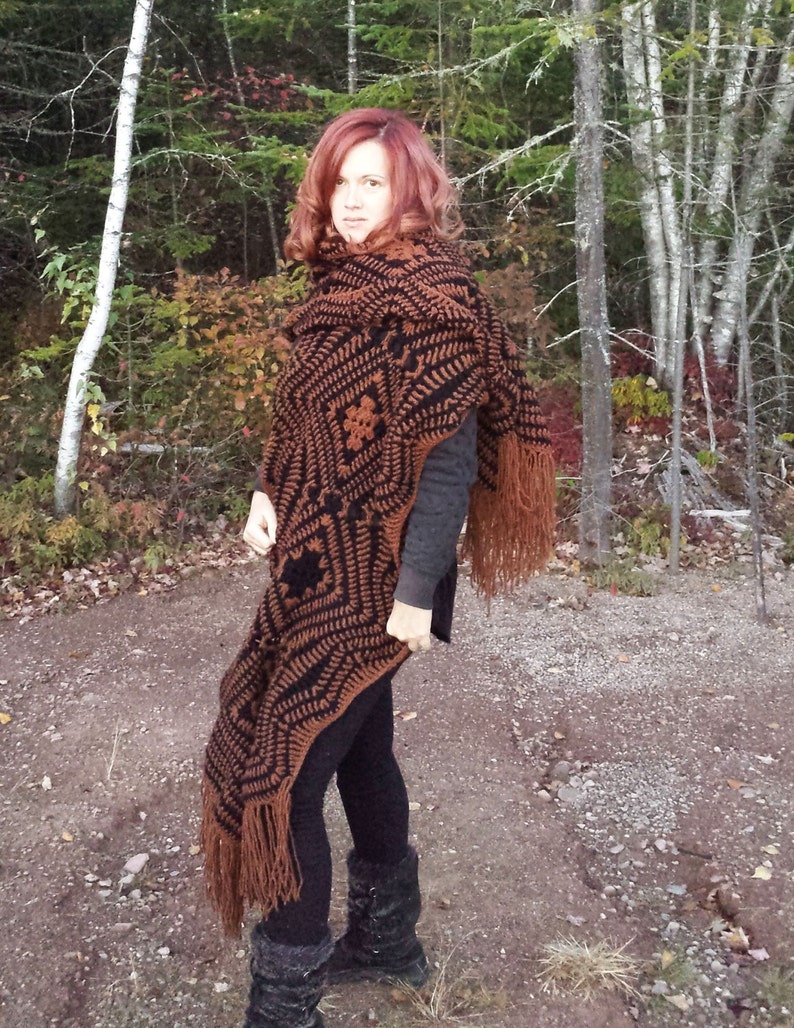 Sharp Super Scarf Crochet Pattern Over Sized Large Enormous Geometric Granny Square Diamond Zig Zag Winter Wrap Shawl Boho Fringes Extra Big image 5