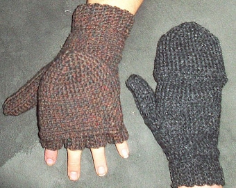 Convertible Mittens Gloves, Uninterrupted Crochet Pattern Glittens Fingerless PDF Changeable Flap Button texting no fingers women men