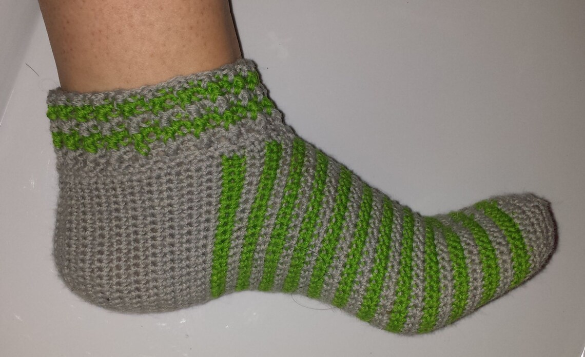 Striped Home Ankle Socks Crochet Pattern Download Nylon Yarn Etsy