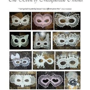 May include: A collection of 10 white and pink crocheted masquerade masks. The masks are all different designs, including a cat, a bunny, a butterfly, and a heart. The masks are all made with delicate lace and are perfect for a masquerade ball or costume party.