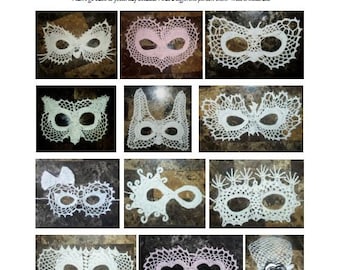 Masquerade Mask Crochet Pattern E-Book Fantasy Costume Dress Up Photo Prop 12 patterns Butterfly Cat Rabbit Phoenix Elephant Heart Bow Lace