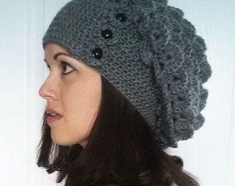 Big Crocodile Stitch Slouch Hat Crochet Pattern Over sized Slouchy 3 button tab women teen celebrity fashion dragon scale headband textured