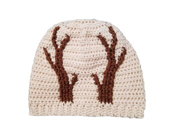 Reindeer Crochet Hat Pattern, Antler Beanie (PDF Download)