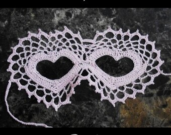 Two Hearts Lace Masquerade Mask Crochet Pattern PDF Costume Fantasy Dress Up Ball Party Valentine Photo Prop