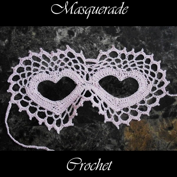 Two Hearts Lace Masquerade Mask Crochet Pattern PDF Costume Fantasy Dress Up Ball Party Valentine Photo Prop