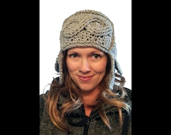 Cable Aviator Crochet Hat Pattern, Steampunk Goggles, Ear Flaps (PDF Pattern)