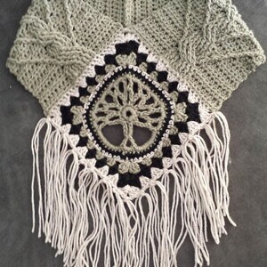 Tree of Life Fringed Cowl CROCHET PATTERN cable stitch post granny square diamond fringes cozy boho bohemian spiritual meaning worsted image 2