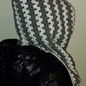 Granny Square Hooded Hood Cowl Scarf Crochet Pattern Toggle Buttons Teen Adult Women Easy Winter Worsted Hat PDF download Buttoned Stripes image 3