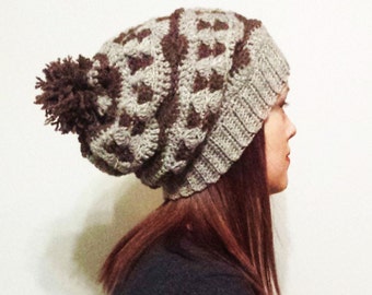 Slouchy Crochet Hat Pattern: Snow Season, Geometric Design (PDF Download)