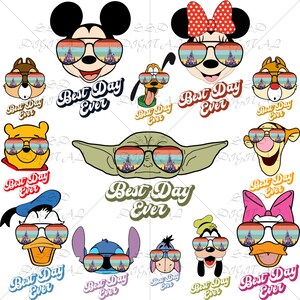 Disney Characters with Glasses PNG - Cute Mickey Minnie Yoda Winnie Pooh Tigger Clipart, Trendy Cartoon Digital Download, Yoda Png, Stitch