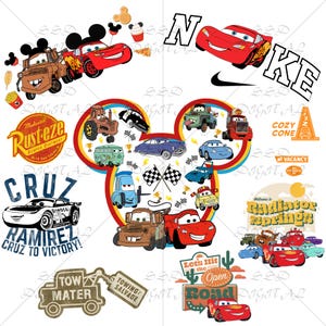 Cars PNG Bundle - Lightning McQueen Clipart, Disney Pixar Digital Download, Printable Racing Art, Mickey Head Design, Cartoon Pack, Dısney