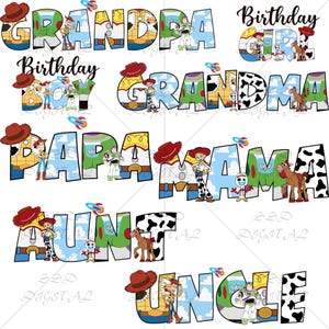 Toy Story Family PNG Bundle - Papa Mama Boy Girl PNG, Disney Pixar Digital Download, Cute Cartoon Png Design, Birthday Matching Family Png