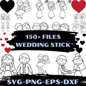 Wedding Stick Figure SVG Bundle - Bride and Groom PNG, Wedding Clipart Pack, Stick Couple Designs, Digital Wedding Art, Cricut Silhouette