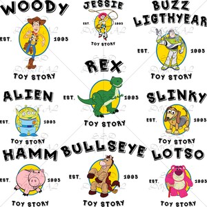 Toy Story PNG Bundle - Woody Buzz Lightyear Jessie Bullseye Rex Hamm Slinky Clipart, Digital Download Printable Art, Cartoon Characters Png
