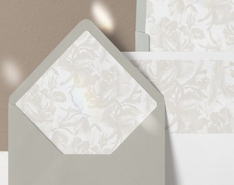 Rose Envelope Liner Template Floral Envelope Pattern Bundle Neutral Wedding Envelope Printable Template Flower Elegant Envelope Liner Beige