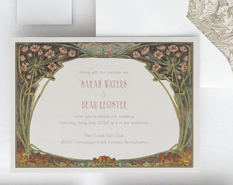 Customized Art Nouveau Wedding Invitation Suite Printable 1920s Invitation Floral Template Art Deco Colorful Invite Instant Download, NOU