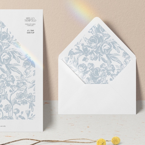 Floral Envelope Liner Template Envelope Dusty Blue Wedding Envelope Printable Flower Elegant Rose Square Flap Instant Download FL03