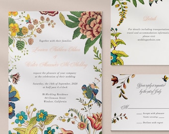 Wedding Invitation Suite Printable Floral Invitation Cards Vintage Invite Set Template Rustic Modern Invitation Card Wedding Colorful, Wilde