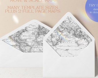 Map Envelope Liner Template DIY MOVE SCALE Custom Wedding Envelope Printable Template Destination Wedding Vintage Map Envelope Liner Bundle