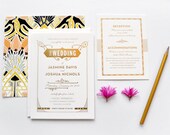 Gold Foil Wedding Invitation, Gatsby Wedding Invite, Art Deco Wedding, Art Nouveau Wedding Invitation, Letterpress INVITATION SAMPLE PACK