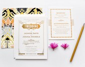 Invitation de mariage de feuille d’or, Gatsby le magnifique mariage invite, art déco mariage, faire-part de mariage art nouveau, typographie INVITATION échantillon PACK