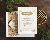 Gatsby Wedding Invitation, Letterpress Invite, Art Deco Wedding Invitation, Art Nouveau Invitation, Gold Wedding INVITATION SAMPLE PACK