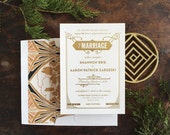 Gatsby le magnifique mariage invitation, typographie invite, faire-part de mariage art déco, art nouveau invitation, mariage d’or INVITATION échantillon PACK