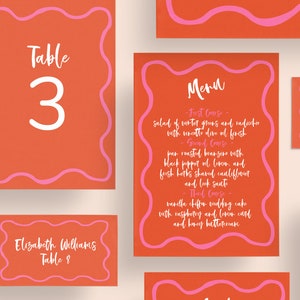 Wavy Wedding Reception Template Bundle Day of Stationery Colorful Wedding Sign Scallop Instant Download Menu Place Card Wave Seating Chart