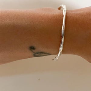 Minimal Sterling Silver Cuff Bracelet, Handmade Everyday Bracelet, Organic Molten Texture, Gift for Her
